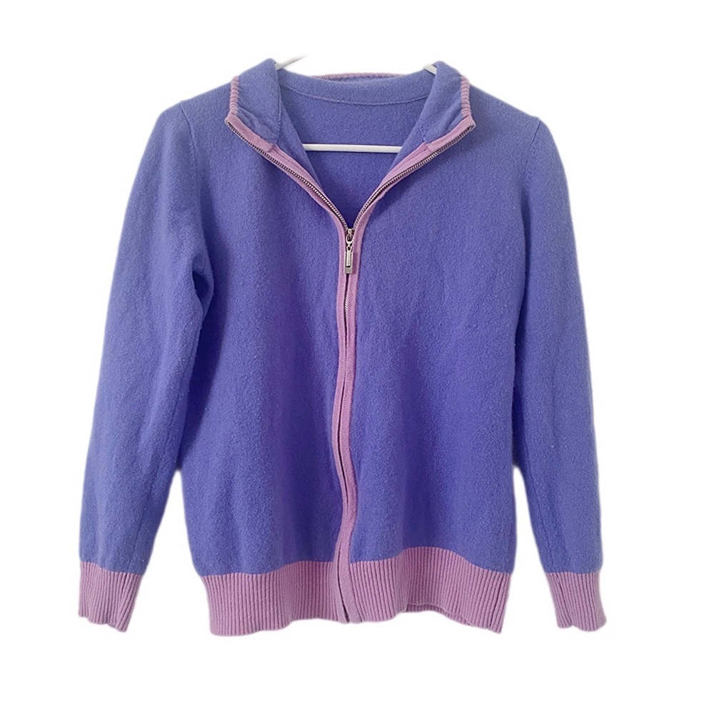 Lavender Purple & Pink Pastel Zip-Up Women's Cardigan Wool Sweater Summer Anime
